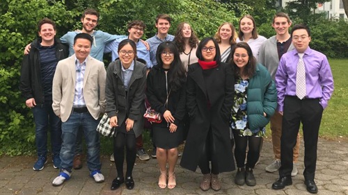 Students studying in the Maymester in Munich program pose for a group photo.