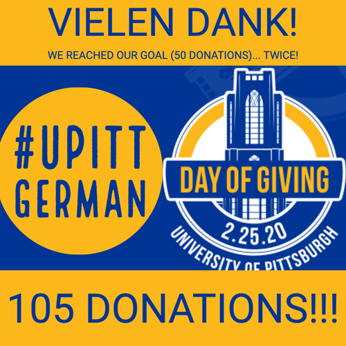 Gold and blue digital poster for the Pitt Day of Giving